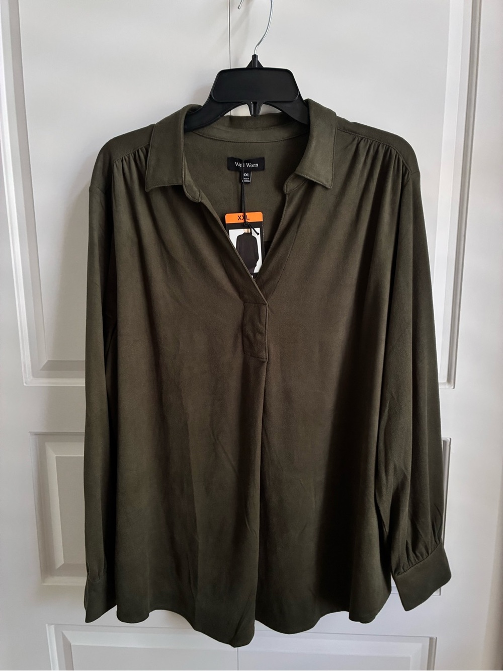 Ladies XXL Olive Green Long-Sleeve V-Neck Tunic Top